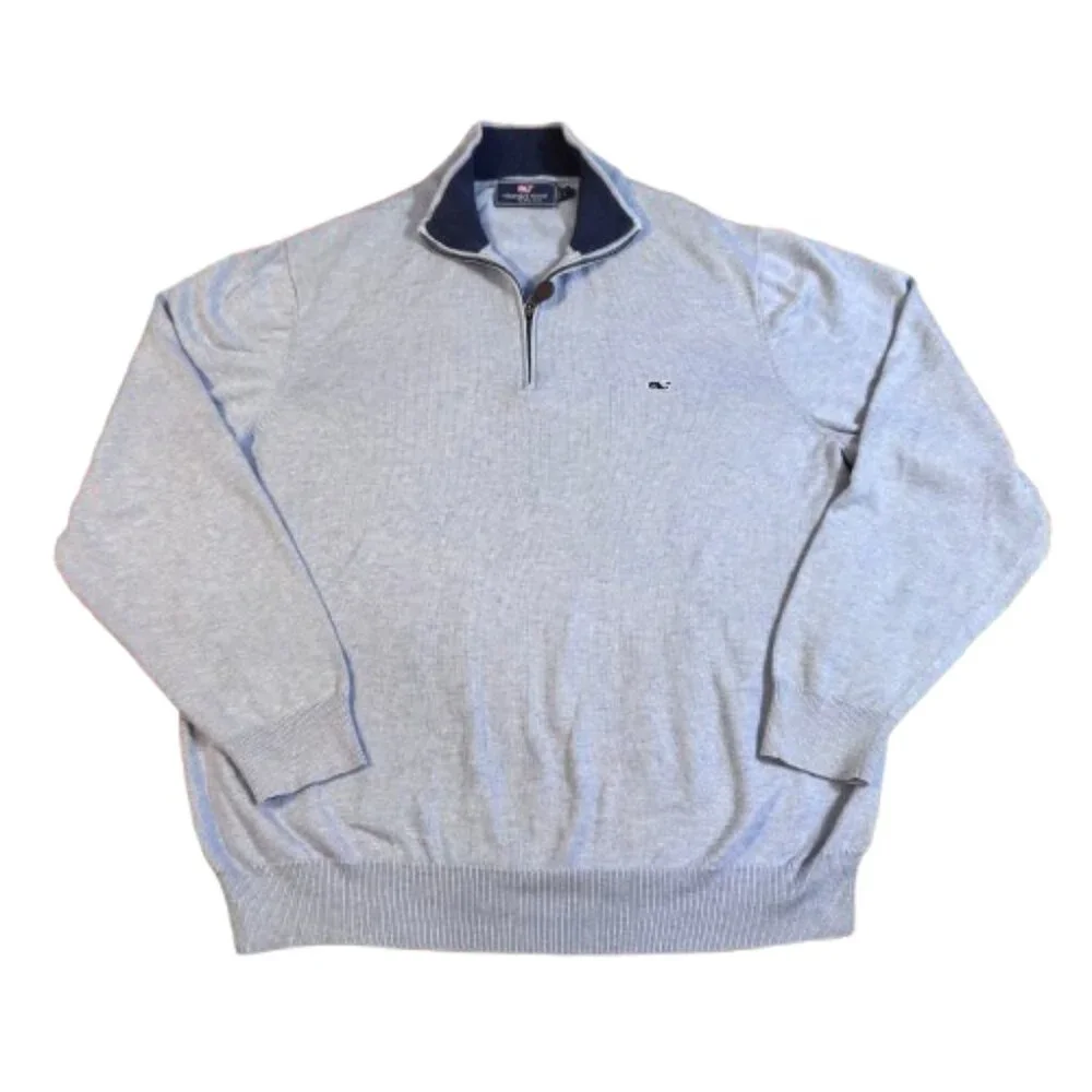 Vineyard Vines Light Blue Quarter Zip Quiet Luxury Preppy Men's Sweater (Size L) - Picture 2 of 13